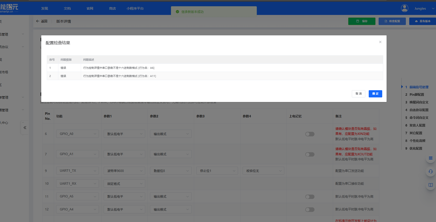 配置检查错误提示