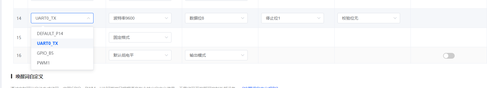 UART0引脚配置界面