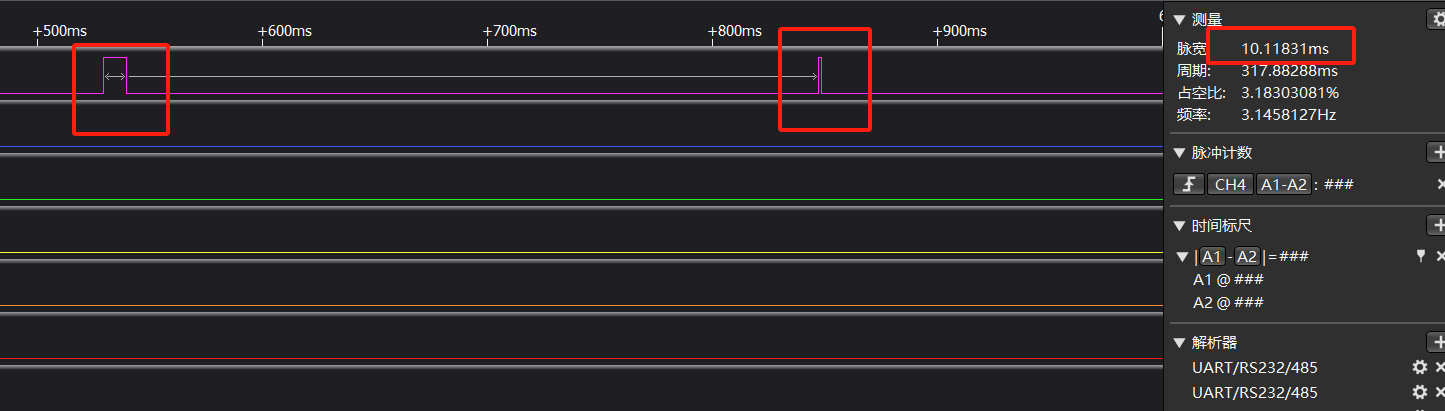 实测10ms脉冲宽度