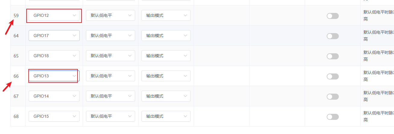 GPIO引脚配置界面