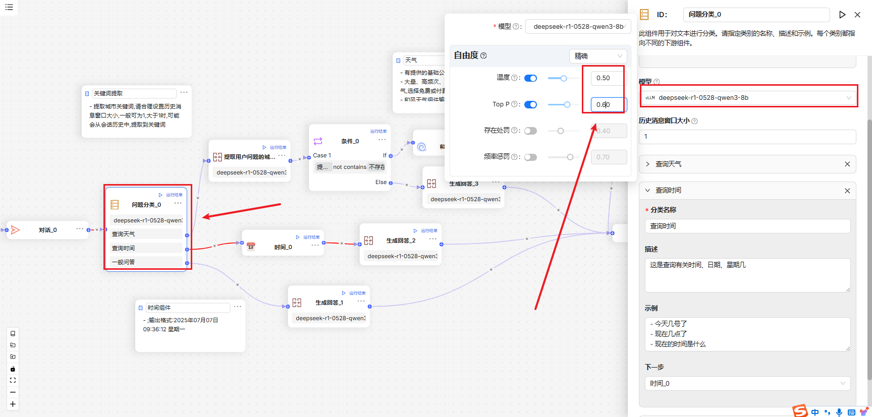 问题分类组件Top P参数设置
