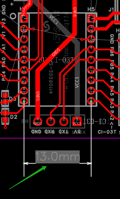 CI-03T排针间距示意图